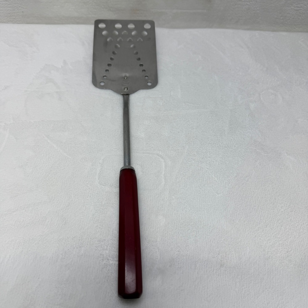 VTG 1950's Corona Bakelite‎ Maroon Handle Slotted Spatula Flipper Farmhouse
